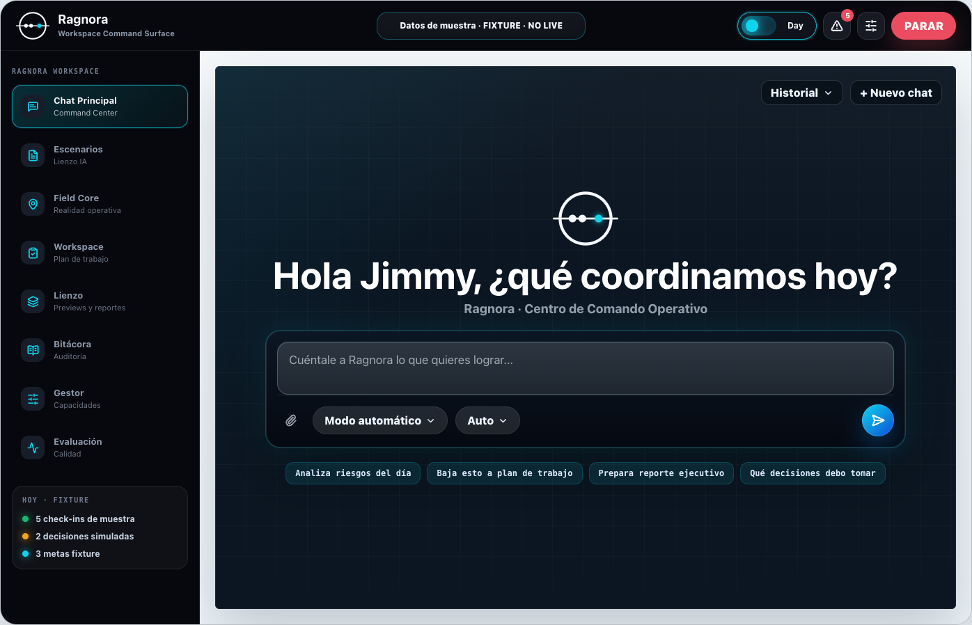 Chat principal de Ragnora Workspace